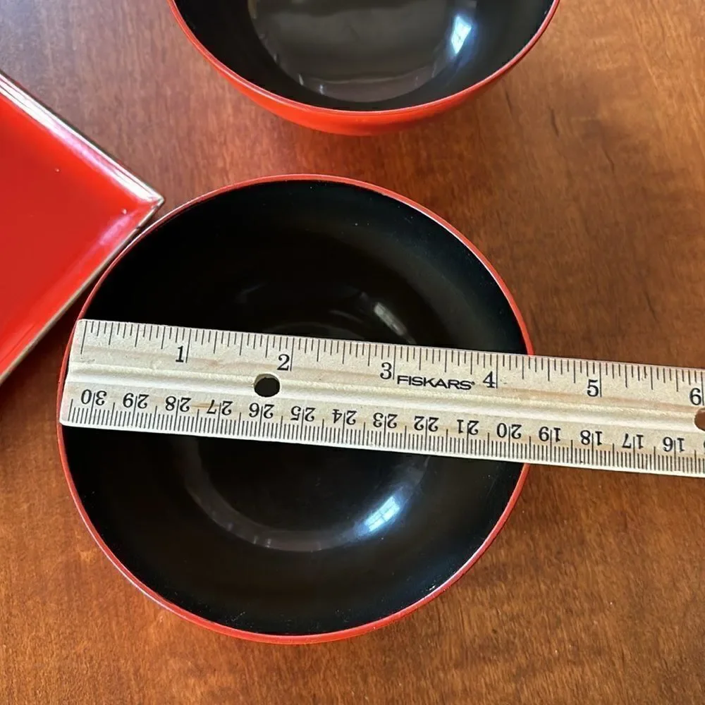 Vintage Japanese Laquered Plates & Rice Bowls